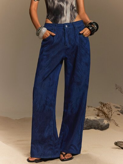 TypaGal Jeans de mezclilla con estampado láser moderno para mujer