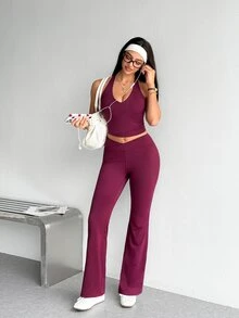Dewbera Dewbera Women's High Elasticity Running Yoga Sports Tank Top - Red Violet - View 3