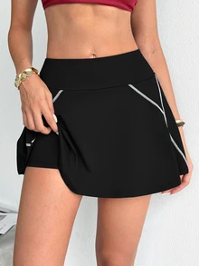 SHEIN Sports Women's Contrast Stitching Sports Skort - Black - View 5