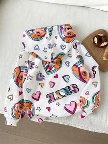 SHEIN | PAW Patrol 1件女童休閒仙女公主風可愛卡通蝴蝶結印花狗狗圖案連帽抓絨衛衣，適合秋冬7歲生日，白色 - 彩色 - 查看 2