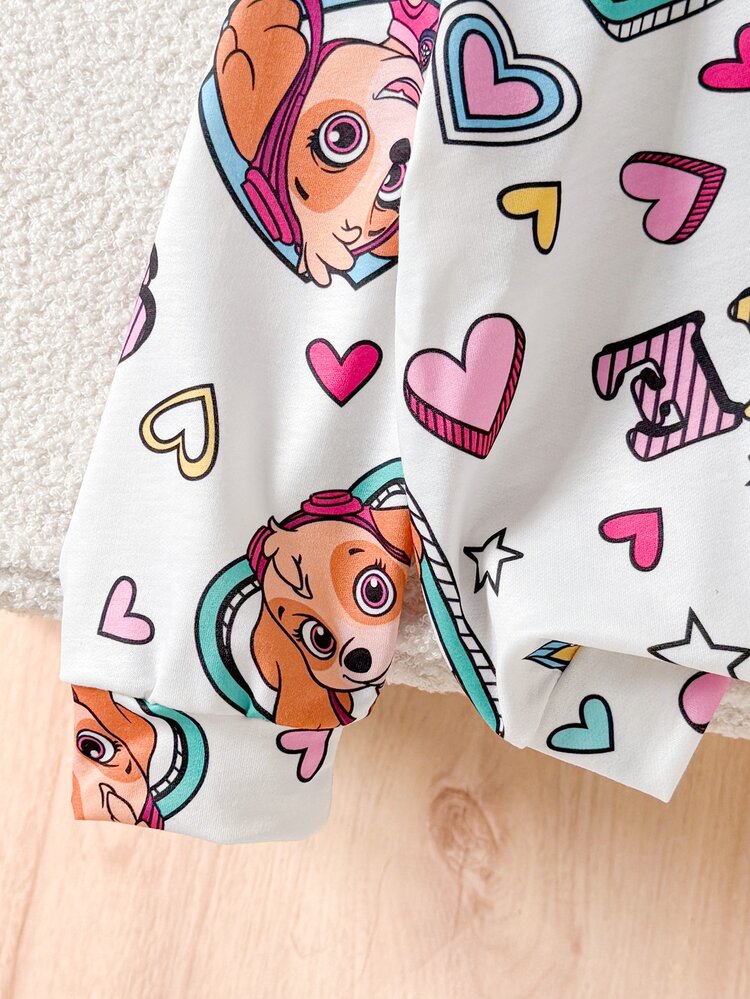 SHEIN | PAW Patrol 1pc Young Girls Casual Cute Cartoon Bow Print Dog Pattern Hooded Fleece Sweatshirt, Suitable For Autumn/Winter - Multicolor - View 5