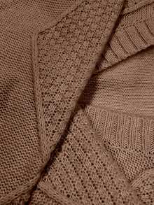 SHEIN Women's Casual Everyday Cable Knit Button Front Loose Cardigan, Autumn/Winter Fall Cloth For Women - Coffee Brown - View 5