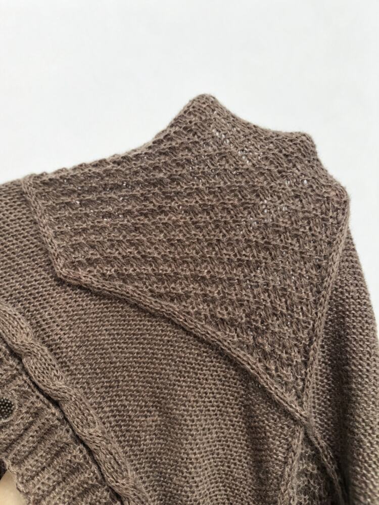 SHEIN Women's Casual Everyday Cable Knit Button Front Loose Cardigan, Autumn/Winter Fall Cloth For Women - Coffee Brown - View 7