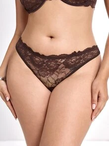 Slumbrini 1 Set Women's Solid Color Lace Underwire Plus Size Bra Set, Lift - Chocolate Brown - View 7