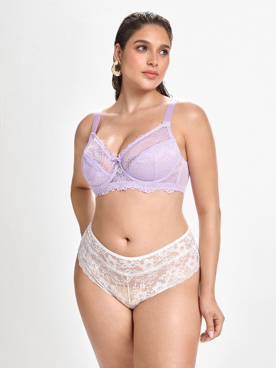 Slumbrini Plus Size Lace Patchwork Underwire Bra, 1pc - Purple - View 1