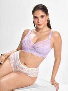 Slumbrini Plus Size Lace Patchwork Underwire Bra, 1pc - Purple - View 8