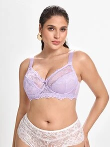 Slumbrini Plus Size Lace Patchwork Underwire Bra, 1pc - Purple - View 4