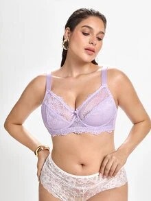 Slumbrini Plus Size Lace Patchwork Underwire Bra, 1pc - Purple - View 3