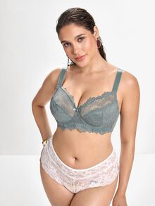 Slumbrini Plus Size Lace Patchwork Underwire Bra, 1pc - Army Green - View 8
