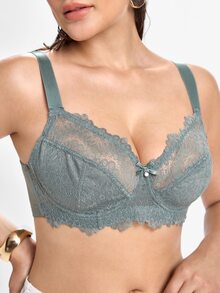 Slumbrini Plus Size Lace Patchwork Underwire Bra, 1pc - Army Green - View 6