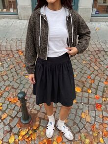Rivivi 女款休閒街頭風連帽拉鍊豹紋水洗牛仔外套，灰色豹紋，適合度假日常，秋季穿搭 - 彩色 - 查看 4