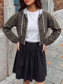 Rivivi 女款休閒街頭風連帽拉鍊豹紋水洗牛仔外套，灰色豹紋，適合度假日常，秋季穿搭 - 彩色 - 查看 6