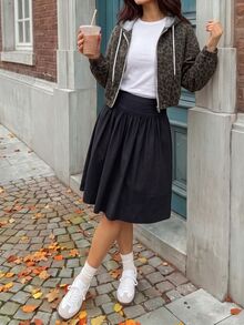 Rivivi 女款休閒街頭風連帽拉鍊豹紋水洗牛仔外套，灰色豹紋，適合度假日常，秋季穿搭 - 彩色 - 查看 5