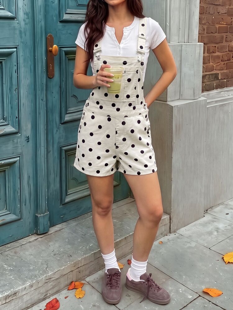 Rivivi Women's Fashion Casual Polka Dot Print Washed Denim Overalls - Multicolor - View 5