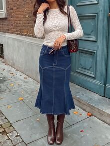 Rivivi High Elasticity Mermaid Denim Maxi Skirt - Royal Blue - View 5