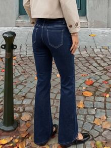 Rivivi Celana Jeans Model Flare Pinggang Tinggi - Biru - View 2