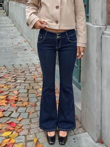 Rivivi Celana Jeans Model Flare Pinggang Tinggi - Biru - View 5