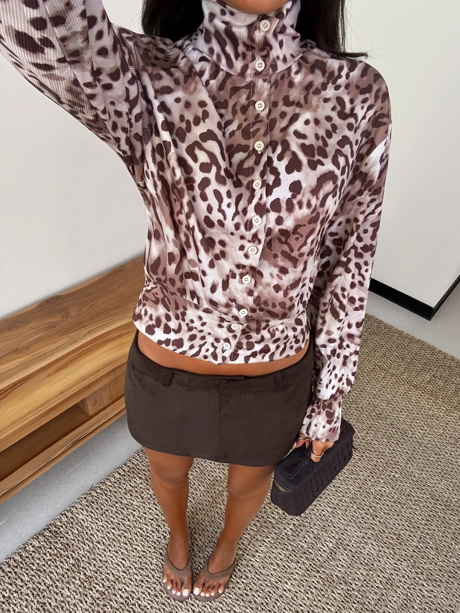 SHEIN Unity Women Coats Night Out Going Out Everyday Off-White Leopard Print Autumn Rave Streetwear Streetstyle Rockstar Grunge
