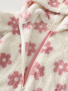 Cozy Pixies Baby Girl Floral Pattern Thermal Lined Thick Hooded Long Sleeve Winter Jumpsuit, Versatile And Comfortable - Pink - View 5