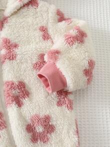 Cozy Pixies Baby Girl Floral Pattern Thermal Lined Thick Hooded Long Sleeve Winter Jumpsuit, Versatile And Comfortable - Pink - View 4