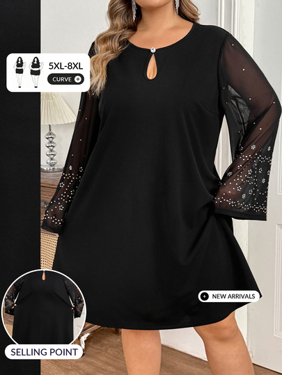 SHEIN CURVE+ Plus Size Women's Dresses Autumn Winter Women's Dresses Elegant Women's Dresses Rhinestone Women's Dresses
