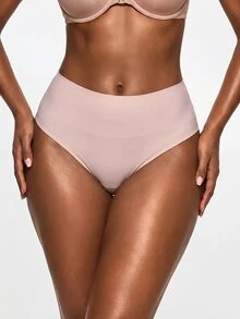SHAPORA Women's High Waisted Seamless Beige Shapewear Shorts Comfortable Semi-Sheer Plain Underwear - Beige - View 1
