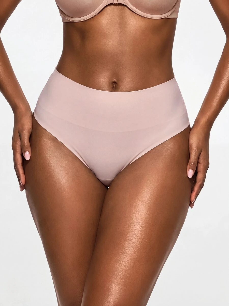 SHAPORA Women's High Waisted Seamless Beige Shapewear Shorts Comfortable Semi-Sheer Plain Underwear - Beige - View 1