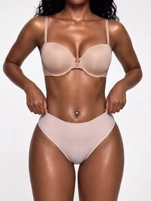 SHAPORA Women's High Waisted Seamless Beige Shapewear Shorts Comfortable Semi-Sheer Plain Underwear - Beige - View 4