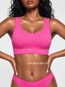 SHAPORA Women's Hot Pink Criss Cross Back High Stretch Sports Bra Casual Colorblock Fabric - Hot Pink - View 2