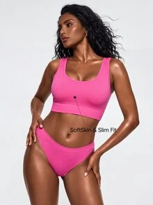 SHAPORA Women's Hot Pink Criss Cross Back High Stretch Sports Bra Casual Colorblock Fabric - Hot Pink - View 4