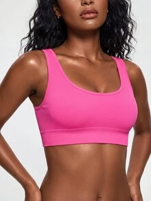 SHAPORA Women's Hot Pink Criss Cross Back High Stretch Sports Bra Casual Colorblock Fabric - Hot Pink - View 6