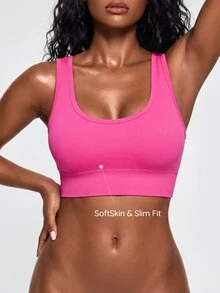 SHAPORA Women's Hot Pink Criss Cross Back High Stretch Sports Bra Casual Colorblock Fabric - Hot Pink - View 3