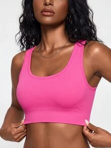 SHAPORA Women's Hot Pink Criss Cross Back High Stretch Sports Bra Casual Colorblock Fabric - Hot Pink - View 5