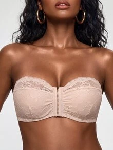 SHAPORA Wedding Lace Unlined Front-Close Bandeau Bra - Apricot - View 5