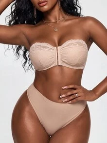 SHAPORA Wedding Lace Unlined Front-Close Bandeau Bra - Apricot - View 6