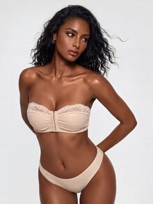 SHAPORA Wedding Lace Unlined Front-Close Bandeau Bra - Apricot - View 7