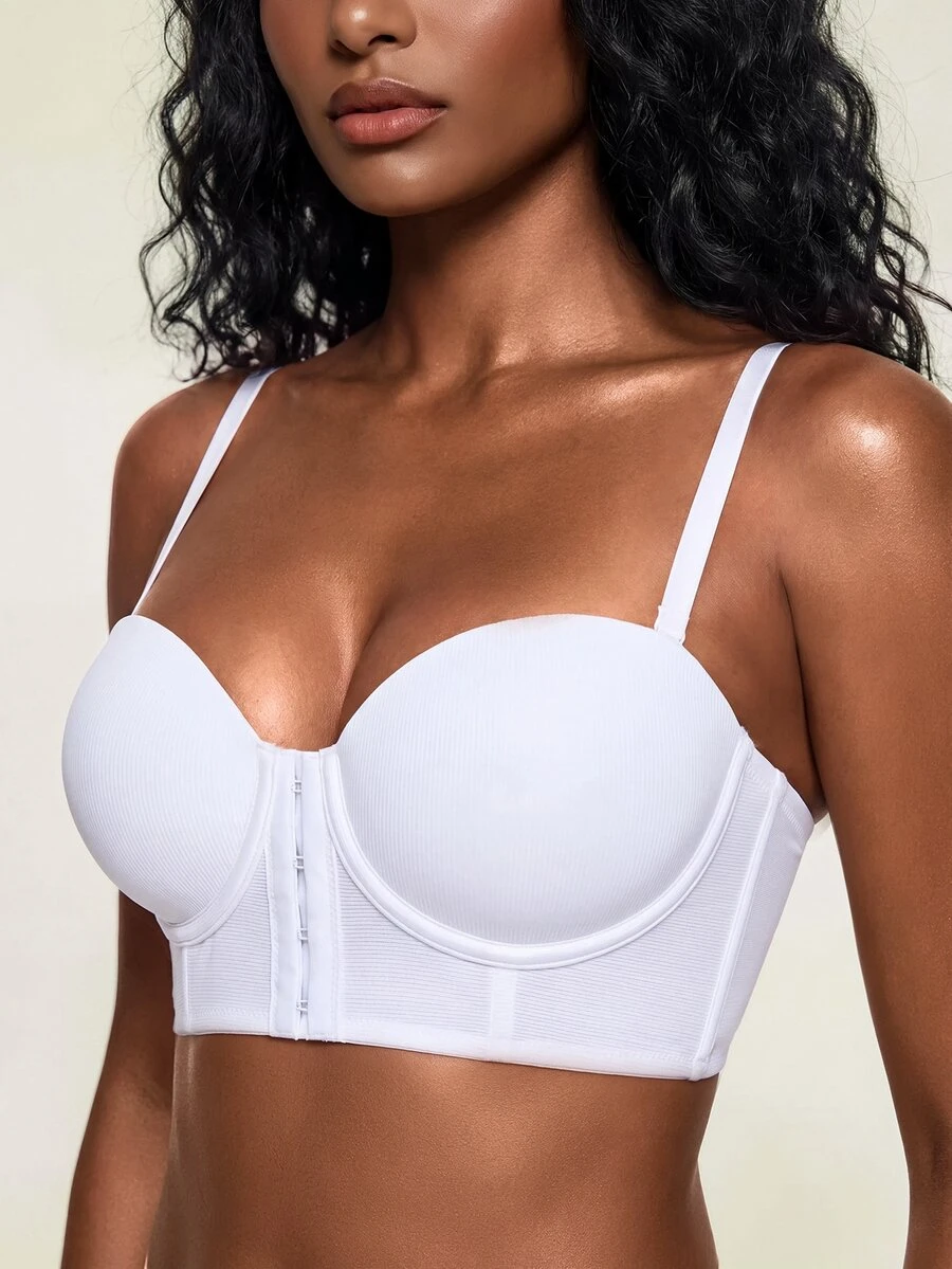 SHAPORA Detachable Shoulder Strap Push-Up Front Closure Bra, Easy To Put On And Take Off, Enhance Small Busts And Invisible Strapless Bra, With Underwire, - White - View 1