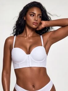 SHAPORA Detachable Shoulder Strap Push-Up Front Closure Bra, Easy To Put On And Take Off, Enhance Small Busts And Invisible Strapless Bra, With Underwire, - White - View 4