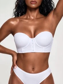 SHAPORA Detachable Shoulder Strap Push-Up Front Closure Bra, Easy To Put On And Take Off, Enhance Small Busts And Invisible Strapless Bra, With Underwire, - White - View 5