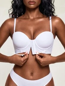 SHAPORA Detachable Shoulder Strap Push-Up Front Closure Bra, Easy To Put On And Take Off, Enhance Small Busts And Invisible Strapless Bra, With Underwire, - White - View 3