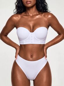 SHAPORA Detachable Shoulder Strap Push-Up Front Closure Bra, Easy To Put On And Take Off, Enhance Small Busts And Invisible Strapless Bra, With Underwire, - White - View 6