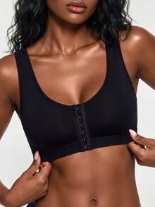 SHAPORA Comfortable Front Closure Seamless Bra , Black Crop Top - Black - View 7