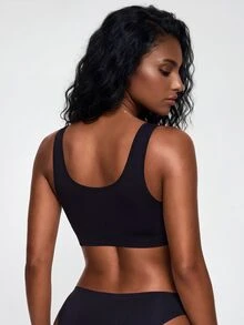 SHAPORA Comfortable Front Closure Seamless Bra , Black Crop Top - Black - View 6