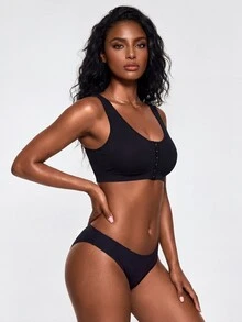 SHAPORA Comfortable Front Closure Seamless Bra , Black Crop Top - Black - View 5