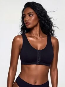 SHAPORA Comfortable Front Closure Seamless Bra , Black Crop Top - Black - View 4