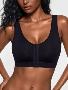 SHAPORA Comfortable Front Closure Seamless Bra , Black Crop Top - Black - View 2