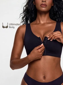 SHAPORA Comfortable Front Closure Seamless Bra , Black Crop Top - Black - View 1