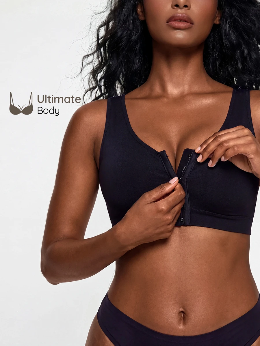 SHAPORA Comfortable Front Closure Seamless Bra , Black Crop Top - Black - View 1