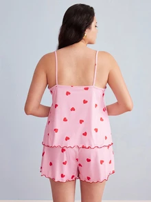 Elorette Plus Size Heart & Striped Print Camisole And Shorts Pajama Set - Multicolor - View 2