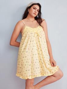 Elorette 大码女式蕾丝边蝴蝶结装饰休闲日常连衣裙 - 黃色 - 查看 5